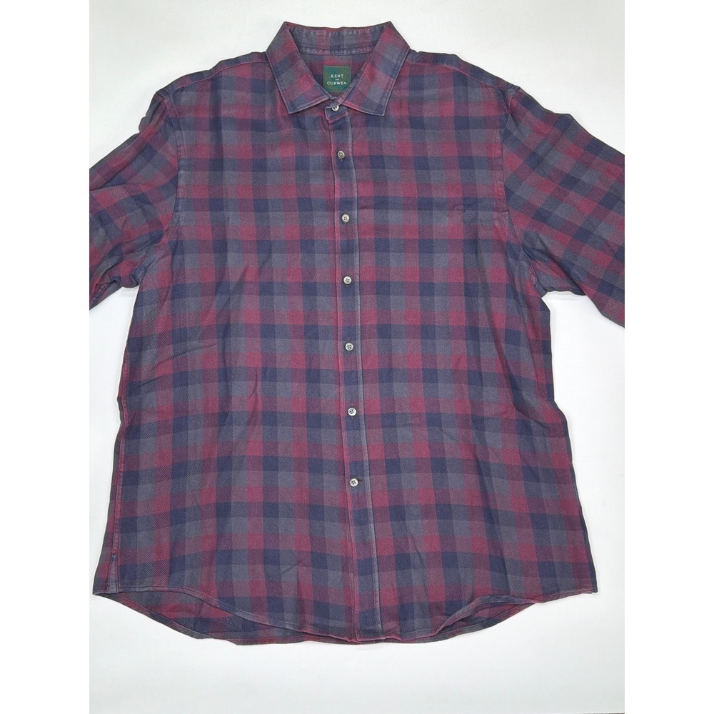 Kent & Curwen Men's Plaid Flannel Button Down Shirt XXL Burgundy Navy‎ Casual